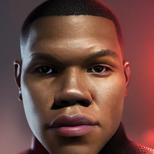 Image similar to a fancy close up of John Boyega As Blade by Greg Rutkowski, Sung Choi, Mitchell Mohrhauser, Maciej Kuciara, Johnson Ting, Maxim Verehin, Peter Konig, 8k photorealistic, cinematic lighting, HD, high details, dramatic, trending on artstation, full body shot