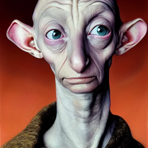 Image similar to ultra realistic portrait painting of tilda swinton as dobby, art by frank frazetta, 4 k, ultra realistic, highly detailed, epic lighting