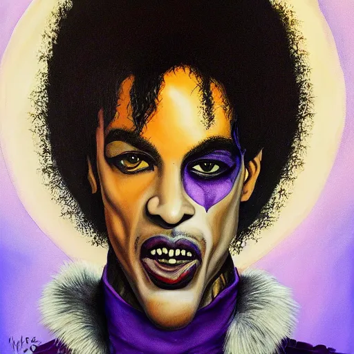 Image similar to a painting of prince as a werewolf boogie monster in the style of the warriors