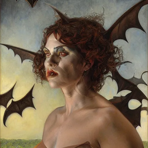 Prompt: portrait of the bat goddess, by donato giancola and gustave courbet.