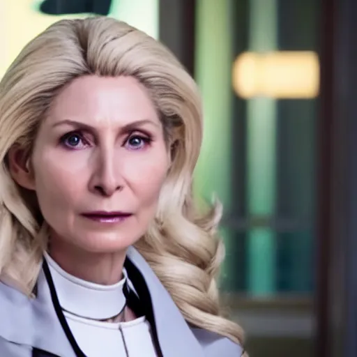 Prompt: film still of elizabeth mitchell as mercy in overwatch ( 2 0 2 3 )