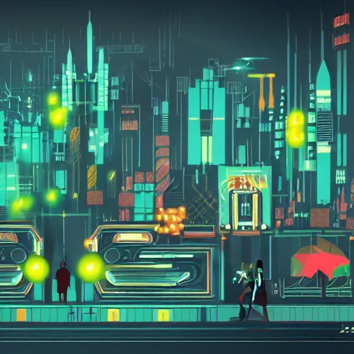 Prompt: transistor art style city concept