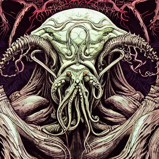 Image similar to portrait of cthulhu, symmetrical, by yoichi hatakenaka, masamune shirow, josan gonzales and dan mumford, ayami kojima, takato yamamoto, barclay shaw, karol bak, yukito kishiro