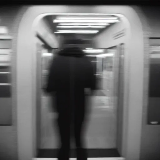 Image similar to ominous grainy surveillance photo still of scary monster in style of trevor henderson inside toronto subway