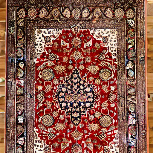 Prompt: persian rug with mango ornament