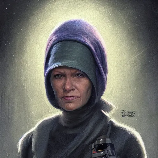 Image similar to portrait of a woman by greg rutkowski, female twi'lek, green skin, wool cap, star wars expanded universe, she is about 6 0 years old, wearing uniform of the galactic alliance navy, highly detailed portrait, digital painting, artstation, concept art, smooth, sharp foccus ilustration, artstation hq