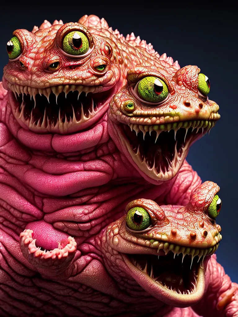 Image similar to hyperrealistic rendering, fat smooth cronenberg flesh monster toad kaiju by donato giancola and greg rutkowski and wayne barlow and zdzisław beksinski, eyeballs, product photography, action figure, sofubi, studio lighting, colored gels, colored background