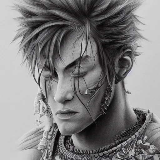 Image similar to a stunning character design by a professional artist, hyper-detailed pencil drawing