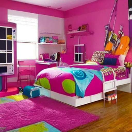 Image similar to 90s style teen's bedroom.