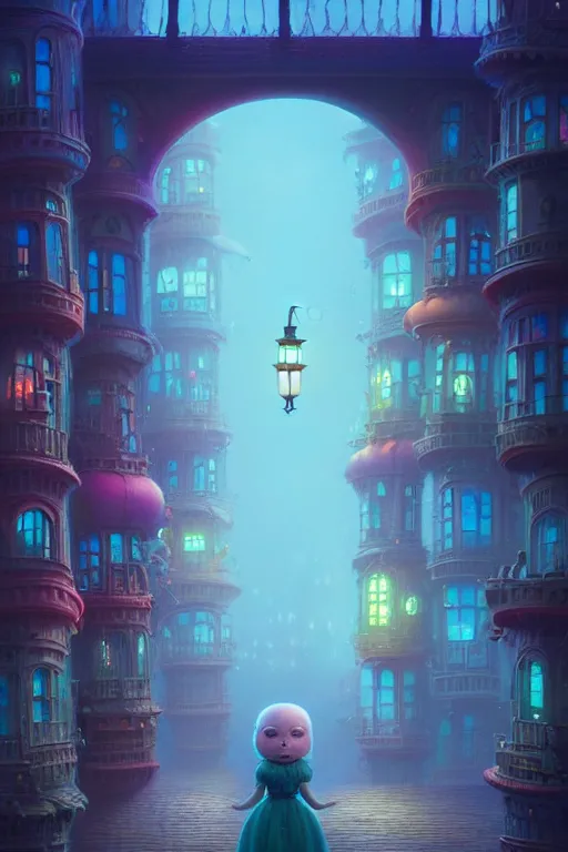 Image similar to a surreal Bioluminescent, very very very cute Sentient City Gates in a happy world by Daniel Merriam, Trending on Artstation, oil on Canvas by Elena Zhurikhina and Goro Fujita and Charlie Bowater, octane render, 4k, 8k, HD