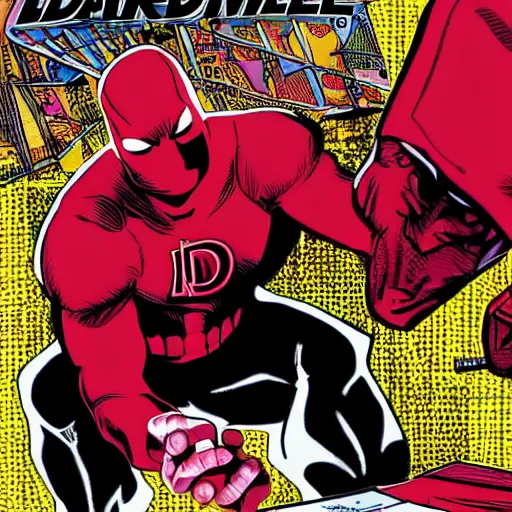 Prompt: daredevil gets frustrated with a coloring book. photojournalism, award winning, documentary, cover story