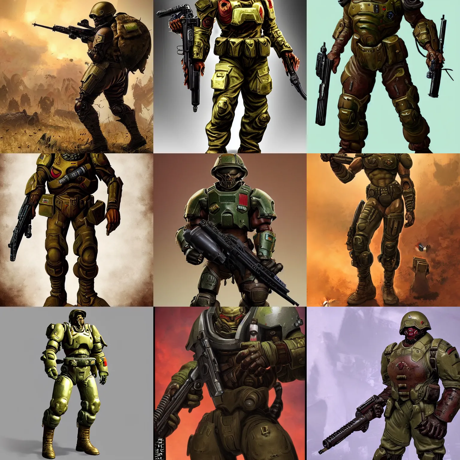 Prompt: doom slayer as ww 2 american soldier, photography, full height, front view, golden ratio