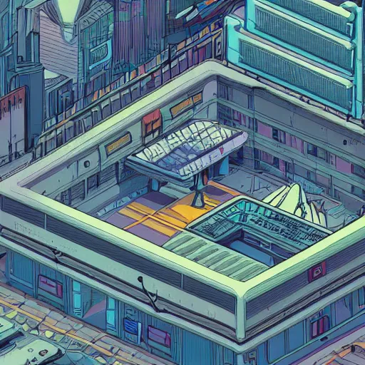 Prompt: isometric sci - fi city by moebius. illustration. beautiful detailed high quality render.
