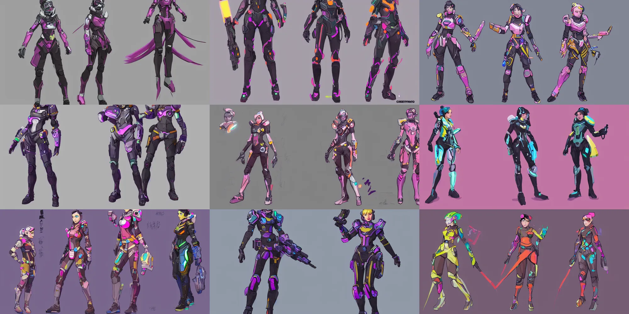 Prompt: character concept art of a mid 2 0's female scifi themed outfit, colorful, by qui fang and daryl tan, overwatch, studio trigger