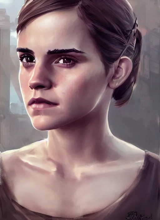 Image similar to greg rutkowski highly detailed portrait of emma watson gta 5 art, unreal engine, hot, fantasy art by stephen bliss