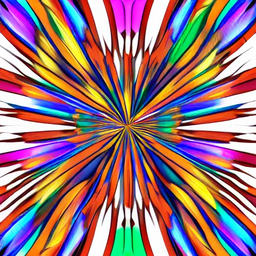 Image similar to spear of feathered wings, prismatic, multi colored feathers, anime style, white background