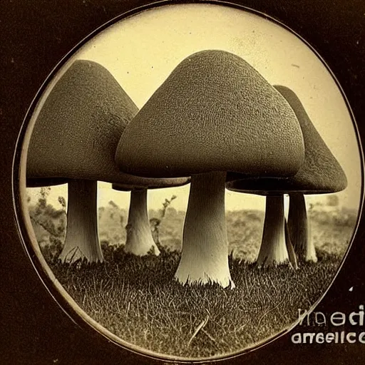 Image similar to Beautiful Victorian Photograph of a fantasy mushroom landscape