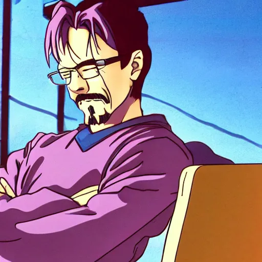 Prompt: a still of a 90s anime, with walter white