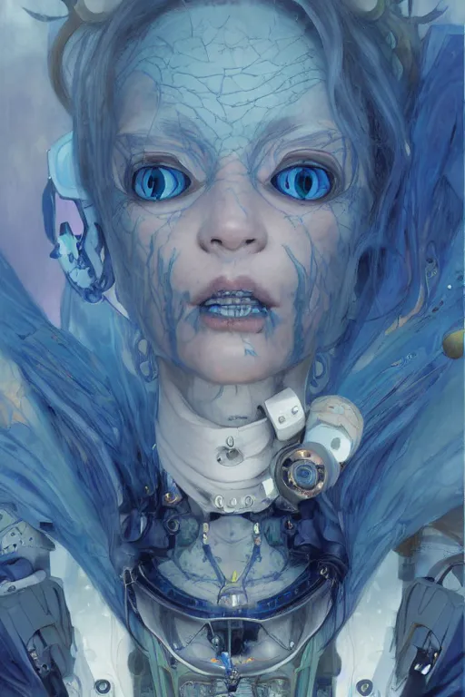 Image similar to portrait of beautiful young blue goblin, cyberpunk, Warhammer, highly detailed, artstation, illustration, art by Gustav Klimt and Range Murata and Ilya Kuvshinov and Sakimichan