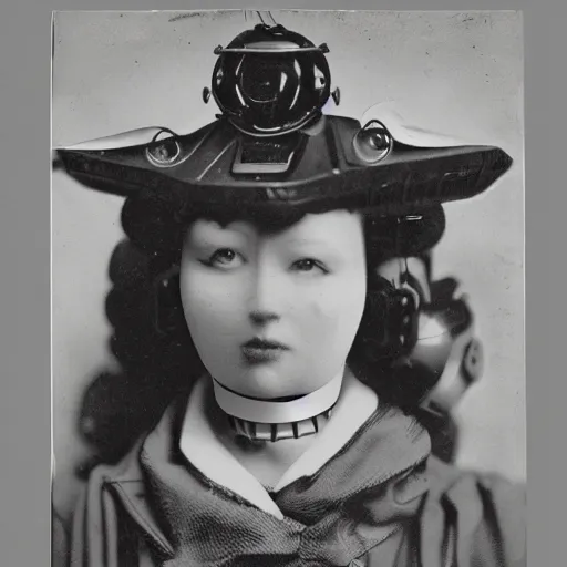 Image similar to portraits of an retro futuristic steampunk robot maidsa by Louis Daguerre