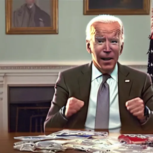 Image similar to television still of joe biden in a lifealert commercial