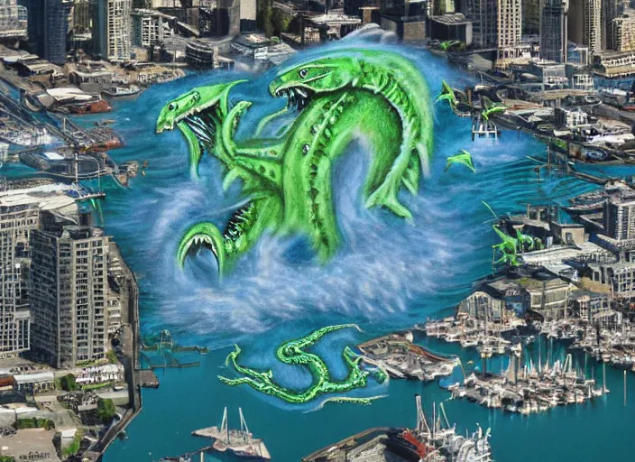 Image similar to seattle being attacked by a sea monster