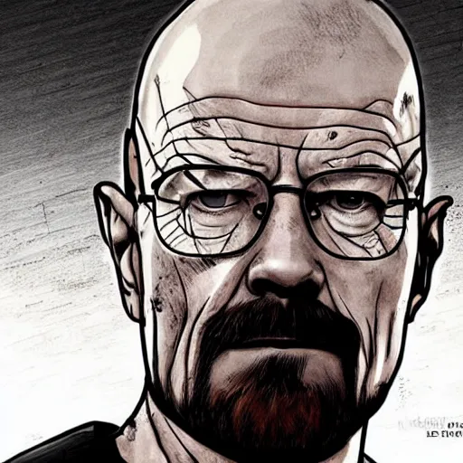 Image similar to Walter White in The Walking Dead, comic concept art