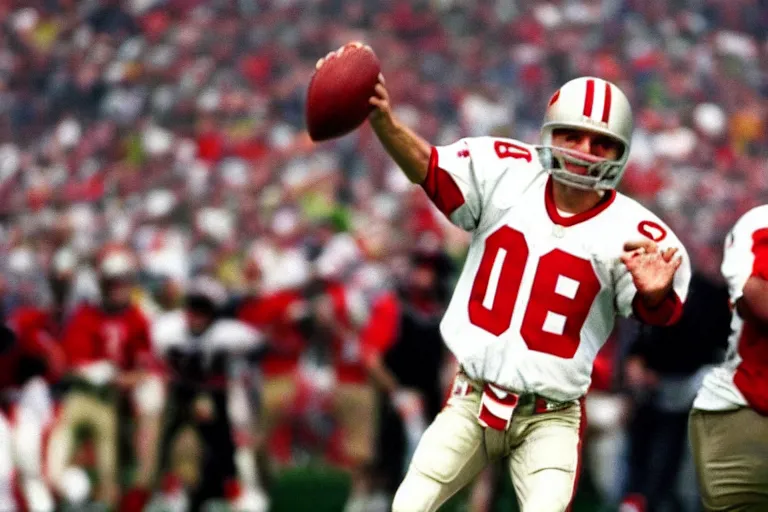 Image similar to joe montana throwing a baby for the winning touchdown superbowl 1 9 9 4