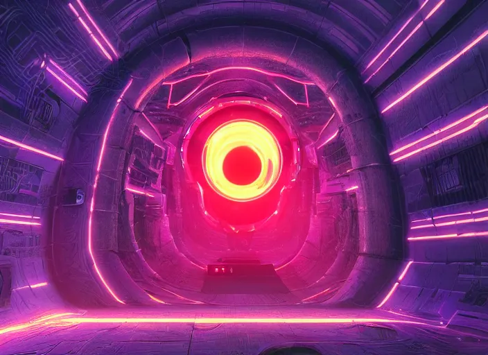 Image similar to a futuristic skull with glowing eyes and a wormhole tunnel, cyberpunk art by piet mondrian, behance contest winner, computer art, darksynth, synthwave, rendered in cinema 4 d