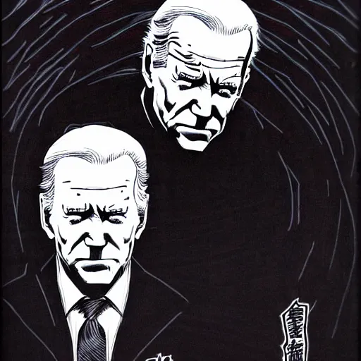 Prompt: Joe Biden looking sinister, by Tsutomu Nihei, highly detailed