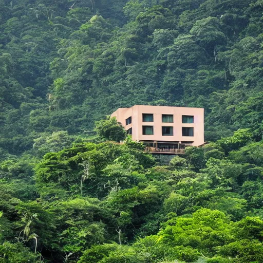 Prompt: a building in a stunning landscape, jungle