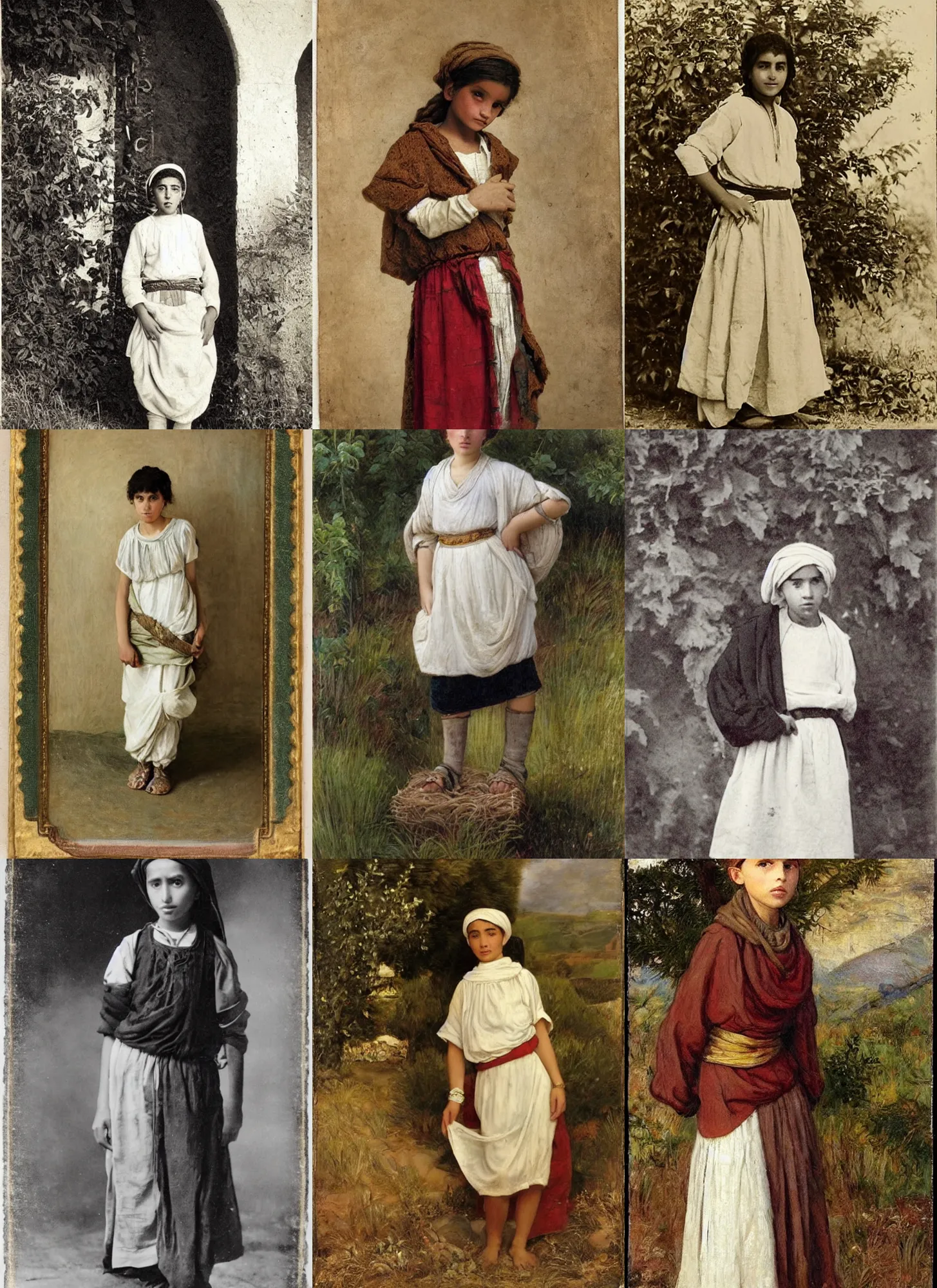 Prompt: 14 yo berber boy, white skirt, orientalism, pre-raphaelite