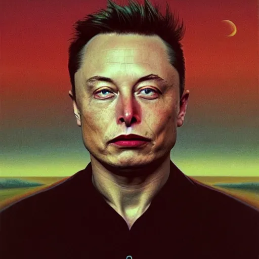 Prompt: elon musk as a zdzisław beksinski painting, surreal