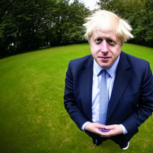 Prompt: a fisheye lens photo of boris johnson