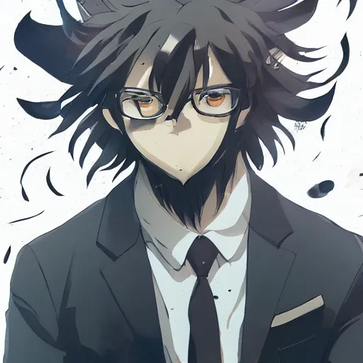 Image similar to a lion wearing a business suit, illustration concept art anime key visual trending pixiv fanbox by wlop and greg rutkowski and makoto shinkai and studio ghibli and kyoto animation symmetrical facial features