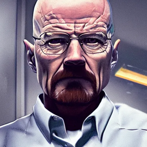 Prompt: walter white is gordon greeman in half - life 2