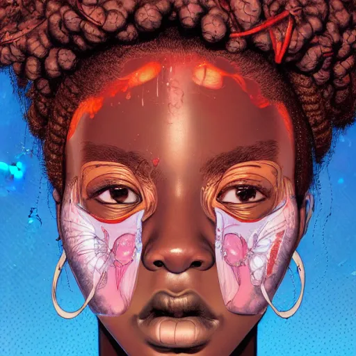 Image similar to teenage girl citizen portrait soft light painted by james jean and katsuhiro otomo and erik jones, inspired by zimbabwean afropunk anime, smooth face feature, intricate oil painting, high detail illustration, sharp high detail, manga and anime 1 9 9 9