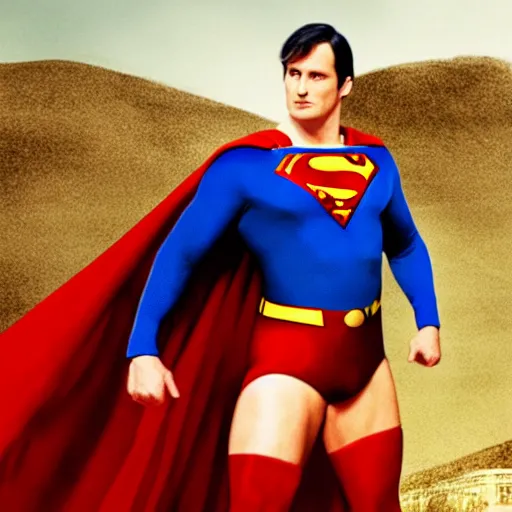 Prompt: Richard Dawkins as superman, movie still, 4K, high quality
