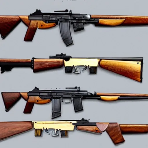 Image similar to ak - 4 7 : : gun showcase : : gold designs, wood