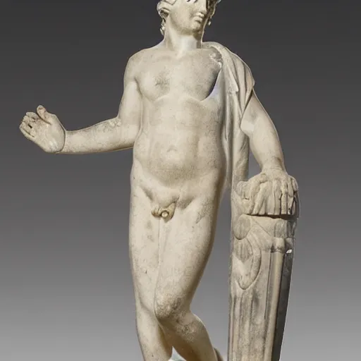 Prompt: greek marble statue of a nekomimi prophet wearing clothes, masterwork sculpture