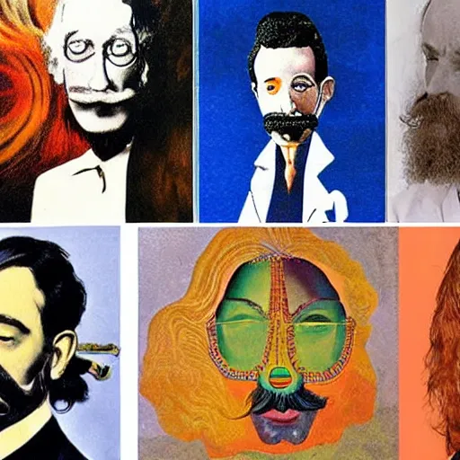 Prompt: a conference of psychedelic men & women scientists / professors / researchers in the style of salvador dali