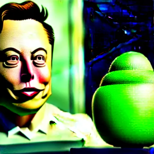 Image similar to elon musk as a melon, hyperrealistic, claymation, volumetric lighting, 3 5 mm film still, concept art