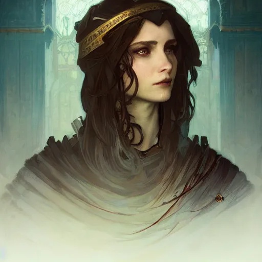 Image similar to A portrait of A female knight by greg rutkowski and alphonse mucha,In style of digital art illustration.Dark Fantasy.darksouls.hyper detailed,smooth, sharp focus,trending on artstation,4k