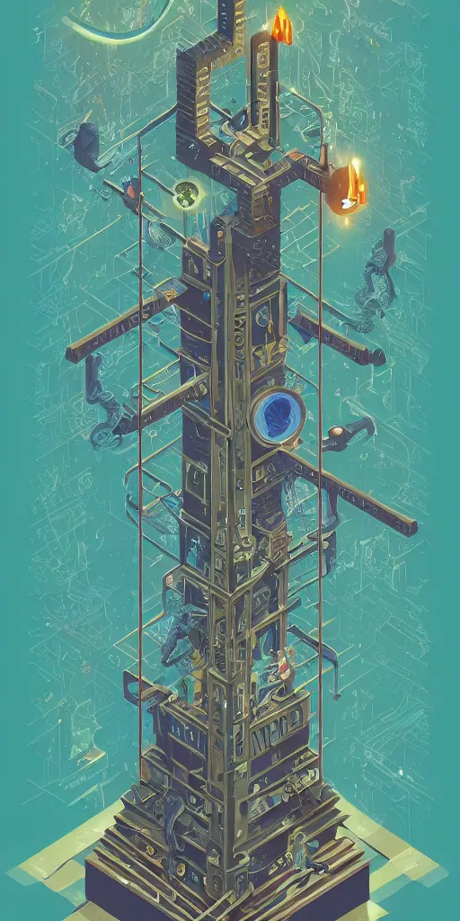 Image similar to isometric portrait of advanced alien, his last moment, mystical, intricate ornamental tower floral flourishes, technology meets fantasy, map, infographic, concept art, art station, style of monument valley, giger, wes anderson