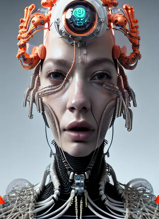 Prompt: portrait of an absurdly ugly, awful disgusting, sophisticated, fashionable cyberpunk mechanoid, hyperdetailed illustration by irakli nadar and alexandre ferra, intricate linework, white porcelain skin, faberge, coral headdress, unreal engine 5 highly rendered, global illumination, radiant light, detailed and intricate environment