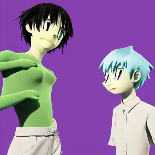 Image similar to dreams of a better life for me and shinji ikari, in the style of jamie hewlett and riyoko ikeda, 3 d render ar