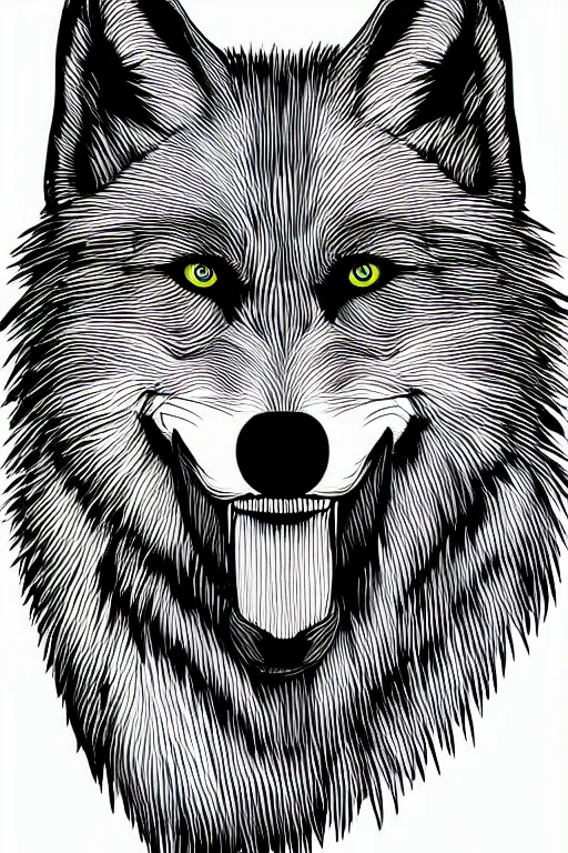Prompt: Psychotic crisis portrait of a wolf head. very detailed, simple lines, lineart
