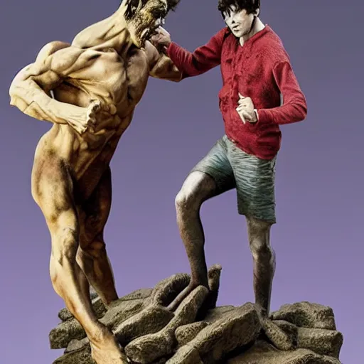 Image similar to anime threatening by frank weston benson, by erik jones. the sculpture features a group of monsters who live in a castle & have to deal with frankenstein's monster.
