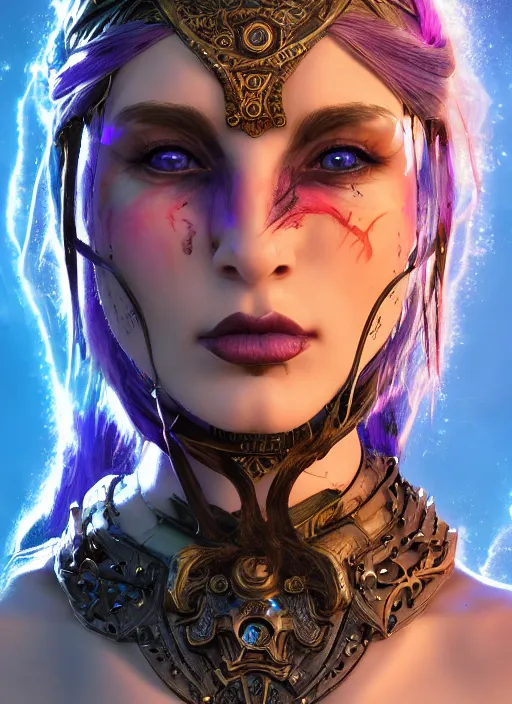 Image similar to Beautiful rave barbarian woman, portrait, fantasy, medieval, vivid colors, fantasy, elegant, concept art, sharp focus, beautiful face, digital art, burning man, Hyper-realistic, 4K, Unreal Engine, Highly Detailed, HD, Dramatic Lighting by Brom, trending on Artstation