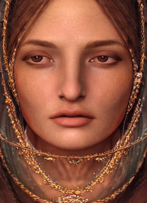 Prompt: closeup portrait of mary magdalene, depth of field, zeiss lens, detailed, symmetrical, centered, fashion photoshoot, by Annie Leibovitz and Steve McCurry, David Lazar, Jimmy Nelsson, Breathtaking, 8k resolution, extremely detailed, beautiful, establishing shot, artistic, hyperrealistic, beautiful face, octane render